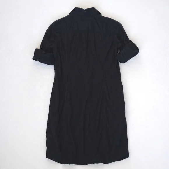 Banana Republic 3/4 Sleeve Black Soft Italian Cotton Button Down Shirt Dress 2 - Picture 4 of 16